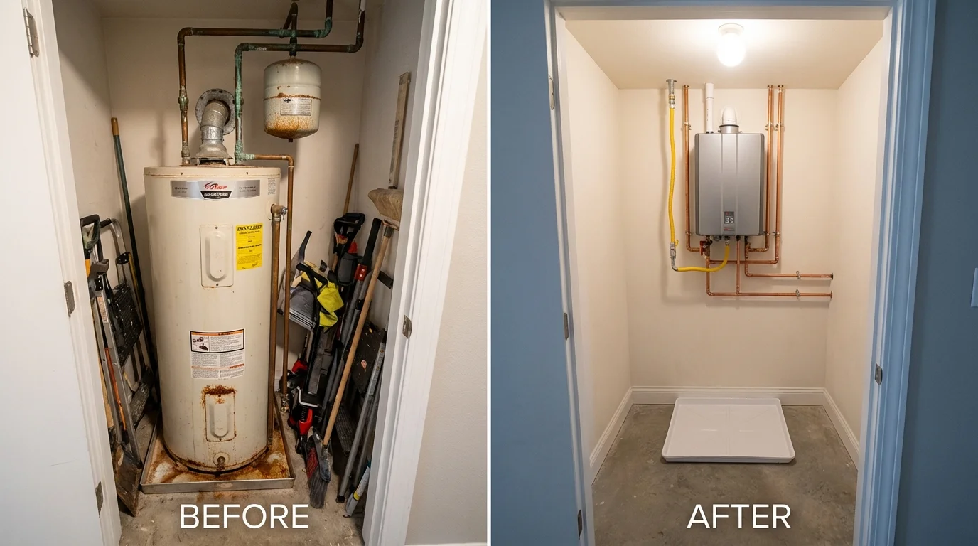 Tank water heater versus wall-mounted tankless unit comparison for Denver, PA homeowners